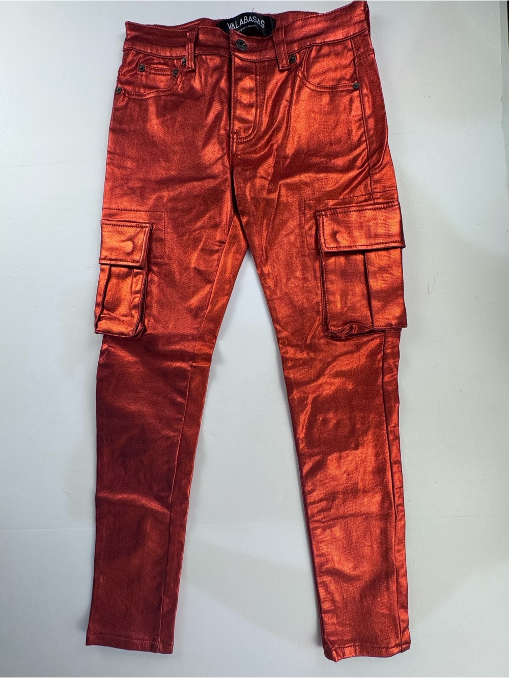 Valabasas Men's 30x31" Orange Red Cozart Wax Stretch Cargo Denim Thick Jeans EUC